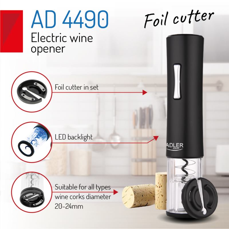 ADLER AD 4490 Elektrická vývrtka na víno 8